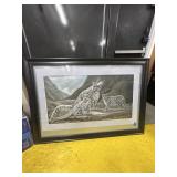 Charles Frace Snow Leopards Print 49x28 Framed