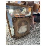 Framed Antique Mirror and Oval Portrait