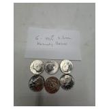 6 Kennedy Half Dollars 40% Silver Lot