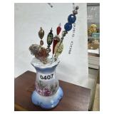 Hand-Painted Hatpin Holder With 7 Decorative Pins