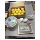 Lot: Porcelain, Milk Glass, Trays, Faux Lemons