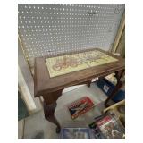 Wood Side Table With Carriage Scene Top, 20' Tall