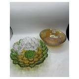 2 Piece Pressed Glass Bowls: Green & Iridescent