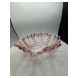 12' Pink and Clear Art Glass Bowl
