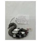 Sterling Marcasite Onyx Mother-of-Pearl Swan Pin