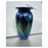 Iridescent 8 Inch Art Glass Vase, Unsigned