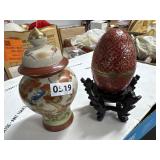 2pc Asian Vase with Lid and Egg Trinket Box