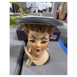 Ceramic Lady Head Vase With Hat and Pearls