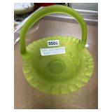 Fenton Green Satin Glass Basket 1950s