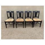 Set of 4 Black Chairs with Rush Seats