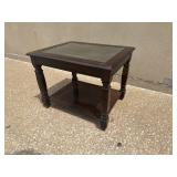 Wood & Glass Top End Table Woven Rattan Accent
