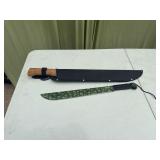 Tactical Skull Graphic & Wood Handle Machete