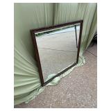 Vintage Large Square Wood Framed Wall Mirror