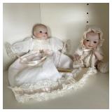 2 Bisque Porcelain Baby Dolls Christening Outfit