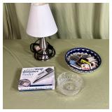 Brushed Nickel Lamp, Crystal Bowl, Ceramic Dish