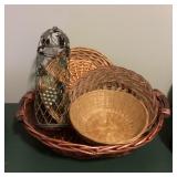 Wicker Basket Collection w Wire Bottle Holder