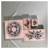 Rubber Stamps Wood Mounted Holiday Botanical Set 4
