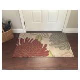 Floral Hooked Accent Rug in Coral and Blue