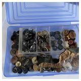 Vintage Button Collection in Blue Plastic Case