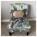 Upholstered Accent Chair Watercolor Print Nailhead
