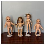 Vintage Baby & Fashion Dolls Set of 4 on Stands