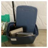 Blue Storage Tote with Painting Supplies