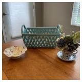 Ceramic Basket Bowl Teacup Floral Arrangement Set