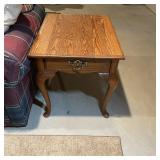 Oak Queen Anne Style End Table with Drawer