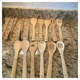 Bamboo Kitchen Utensils Spoons Spatulas Tongs Set