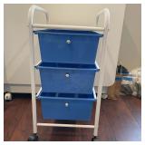 Rolling 3-Drawer Storage Cart White Metal Blue