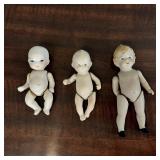Antique Bisque Porcelain Mini Baby Dolls Set of 3