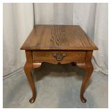 Oak Queen Anne Style End Table with Drawer