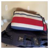 Austads Navy Garment Bag & Striped Wool Blanket