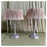 Silver Tone Candelabra Table Lamps Pleated Shades