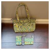Vera Bradley Green Paisley Tote Bag Wallet Set
