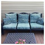 Black Metal Patio Sofa Blue Paisley Cushions