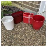 Red & White Ceramic Planters & Metal Tin Set
