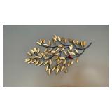 Gold Tone Metal Leaf Branch Wall Art Red Bird