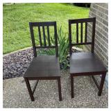 Dark Brown Wood Dining Chairs Pair Slatback