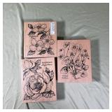 Rubber Stamps Botanical Flower Wood Mounted Set 3