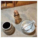 Terracotta Girl Figurine Stoneware Crock & Bowl