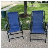 Blue Folding Bungee Patio Chairs Pair Black Frame