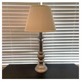 Silver Tone Turned Candlestick Table Lamp w/Shade
