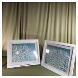 White Framed Coral Fan Art Prints Pair Teal