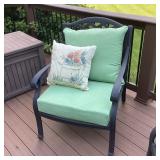 Metal Patio Chair with Green Cushions & Pillow