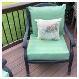 Metal Patio Chair with Green Cushions & Pillow