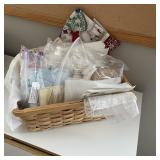 Woven Basket with Lace Trim Fabric Sewing Lot