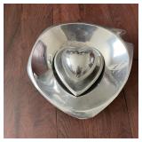 Silver Tone Metal Heart Bowls & Tray