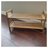 Bamboo Two-Tier Slatted Shoe Rack Shelf