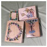 Rubber Stamps Wood Mounted Floral & Character 4pc